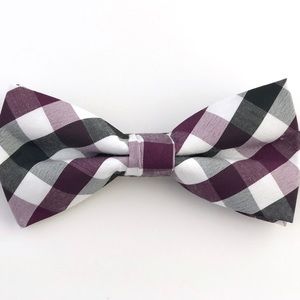 Men's Burgundy & Black Check Bow Tie Winter Party Fashion Bow